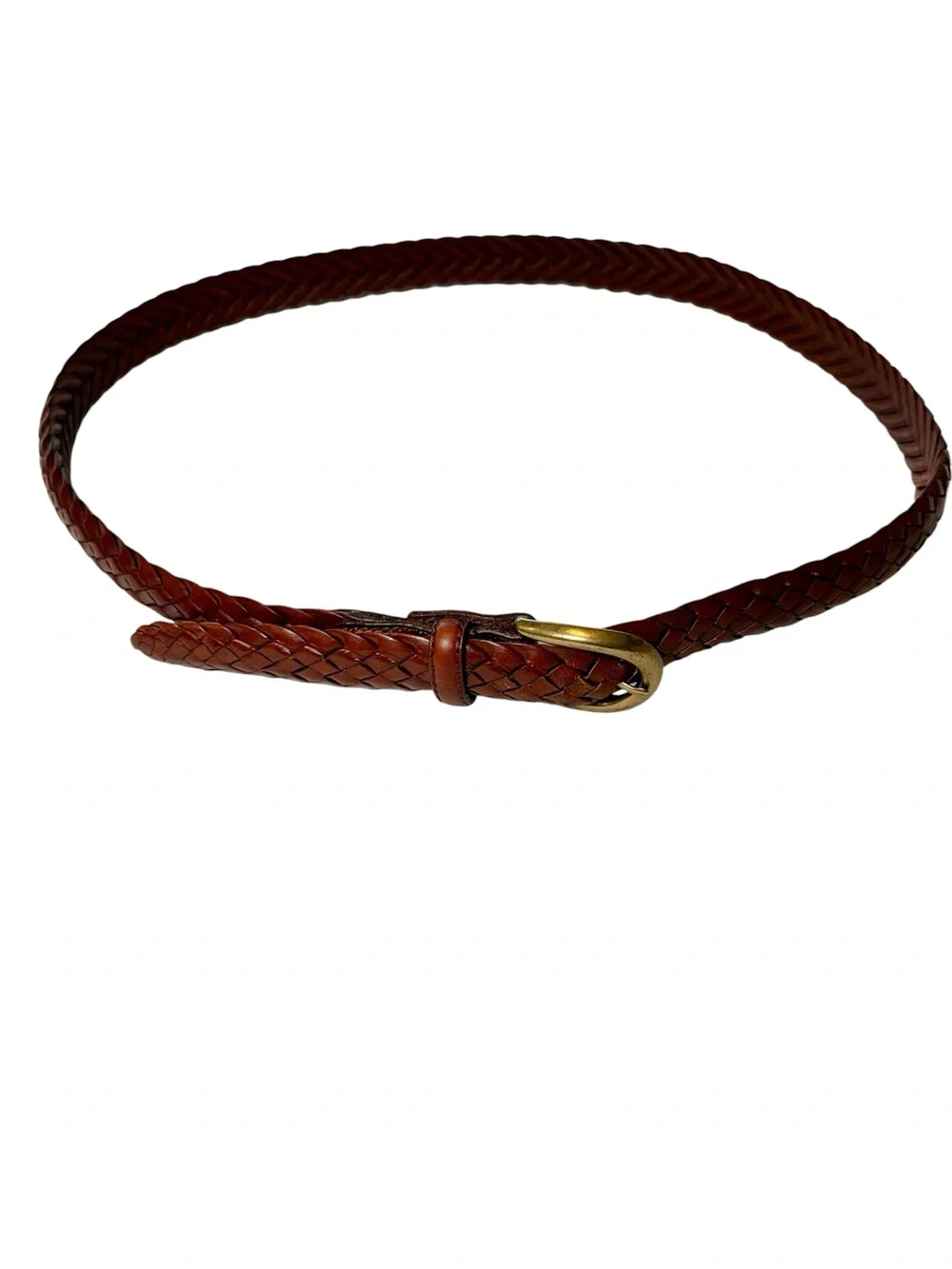 Classic Lands End Mens Braided Leather Belt Brown Mens Size 42 #506